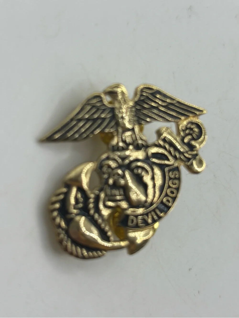 USMC Devil Dogs Pin Marine Corps Motorcycle Military Veteran Gold Tone 1.5” Guns